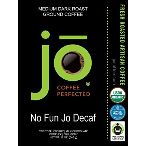 NO FUN JO DECAF: 12 oz, Organic Decaf Ground Coffee, Swiss Water...