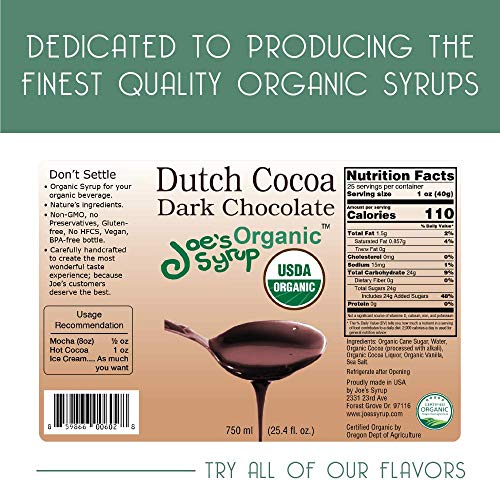 Joes Syrup Organic Flavored Syrup, Organic Dutch Cocoa Dark Cho