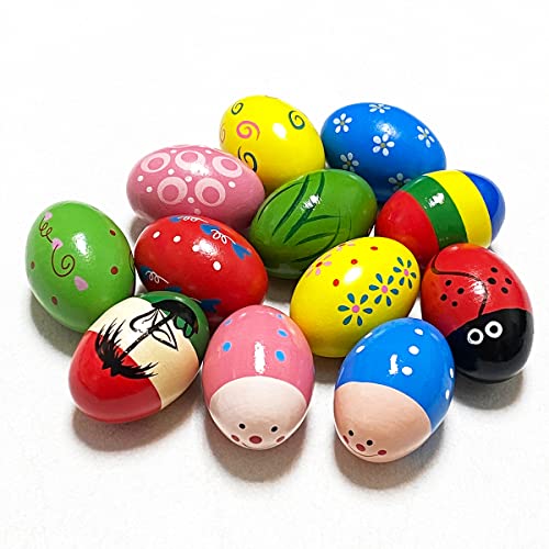 JoFAN 12 Pack Wooden Percussion Musical Shake Eggs Easter Egg Sh...