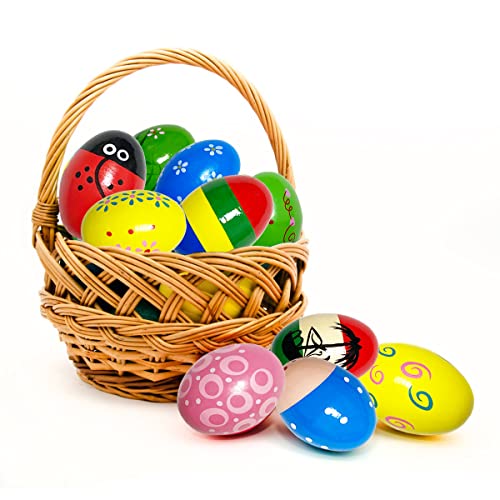 JoFAN 12 Pack Wooden Percussion Musical Shake Eggs Easter Egg Sh...