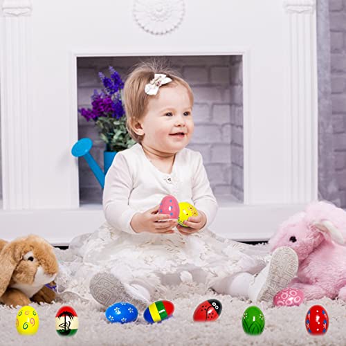 JoFAN 12 Pack Wooden Percussion Musical Shake Eggs Easter Egg Sh...