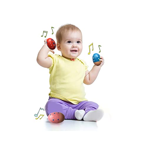 JoFAN 12 Pack Wooden Percussion Musical Shake Eggs Easter Egg Sh...