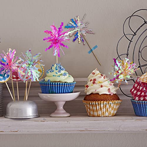 Jogilboy 10 Pcs Happy Birthday Cake Toppers Foil Firework Cupcak
