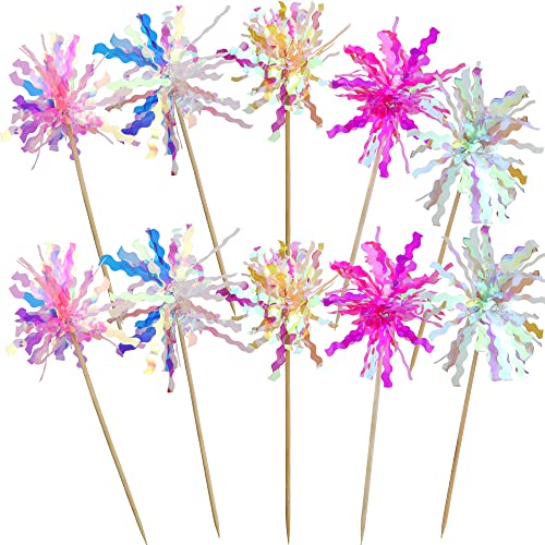 Jogilboy 10 Pcs Happy Birthday Cake Toppers Foil Firework Cupcak