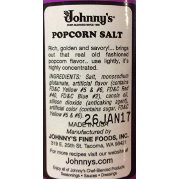 Johnnys Gluten Free Popcorn Salt 4.75Oz 3 Pack