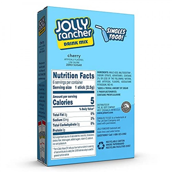Jolly Rancher Singles-To-Go Sugar Free Drink Mix, Cherry, 6 CT ...