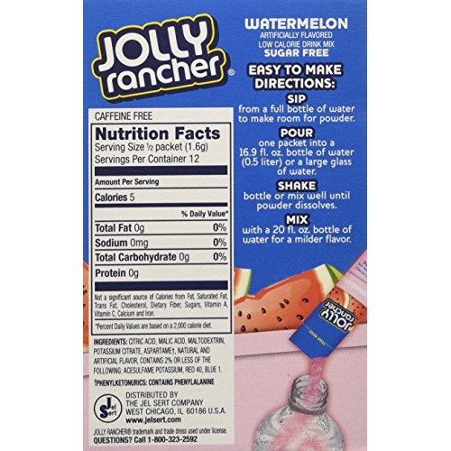Jolly Rancher Singles-To-Go Sugar Free Watermelon Drink Mix, 6-C