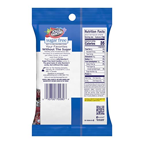 Jolly Rancher Sugar Free Hard Candy, 3.6 Oz Bag, Pack Of 12