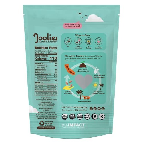 Joolies Organic Pit-Free Medjool Dates | 9 Ounce Pouch| Fresh Ca...