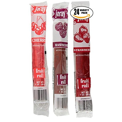 Joray Fruit Roll Variety Pack! Cherry, Strawberry Raspberry, .75
