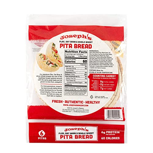 Josephs Pita Bread Value 6-Pack, Flax Oat Bran And Whole Wheat,