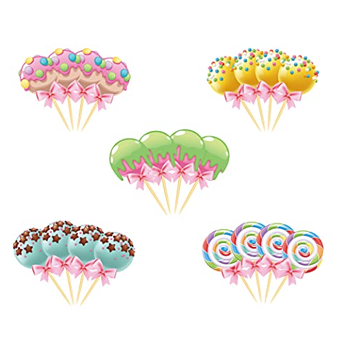 Josimen 40Pcs Lollipop Cupcake Toppers and Wrappers Dessert Deco...