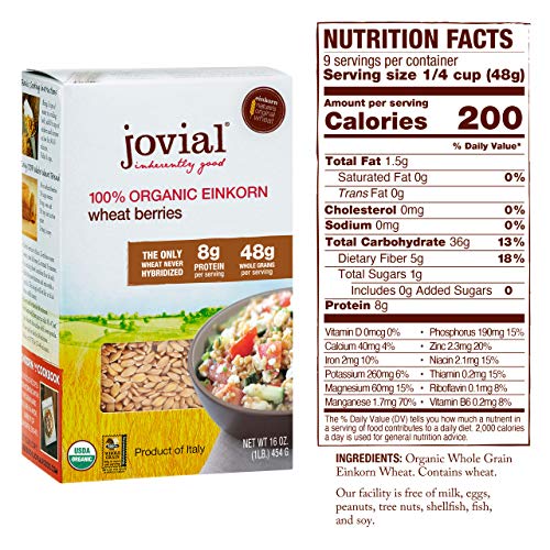 Jovial Organic Einkorn Wheat Berries, 16 Ounce - 12 Per Case.
