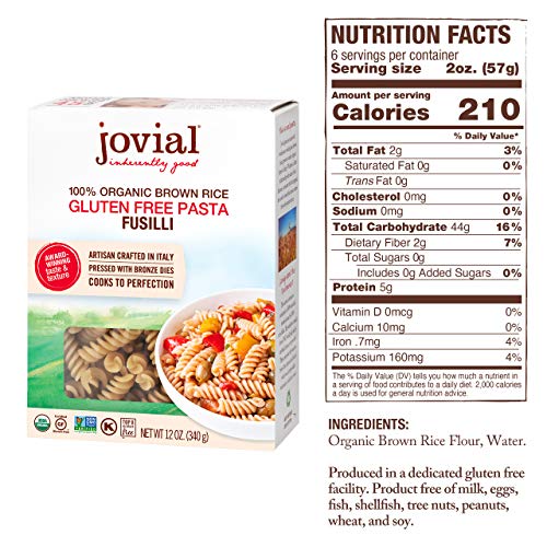 Jovial Fusilli Gluten-Free Pasta | Whole Grain Brown Rice Fusill