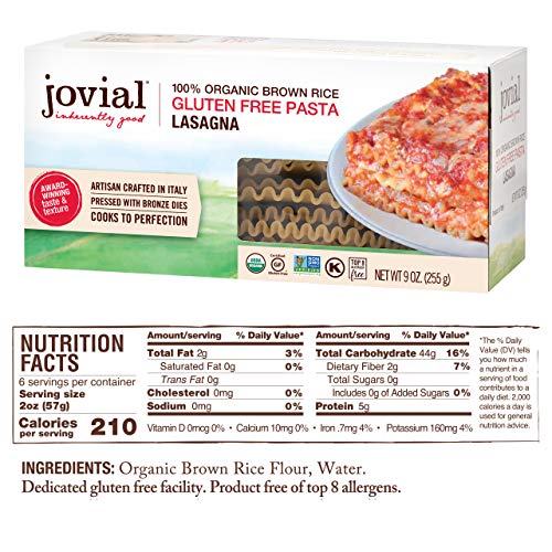 Jovial Lasagna Gluten-Free Pasta | Whole Grain Brown Rice Lasagn