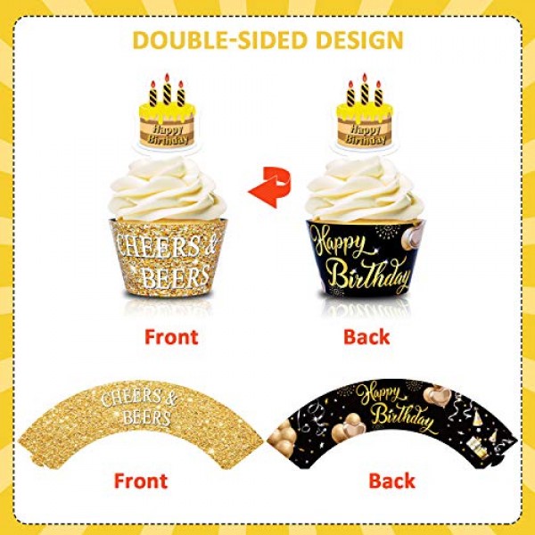 Happy Birthday Cupcake Wrappers Beer Cupcake Toppers Cheers & Be...