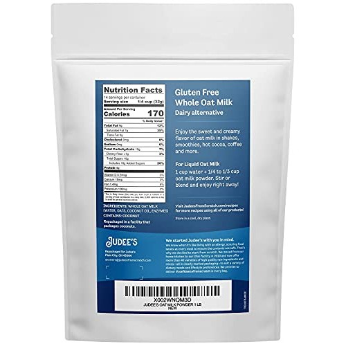 Judee’S Oat Milk Powder 1 Lb - Vegan, Non-Gmo, Soy-Free, Gluten-