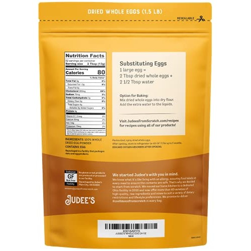 Judees Whole Egg Powder 24 Oz -1.5 Lb Non-Gmo, Pasteurized,