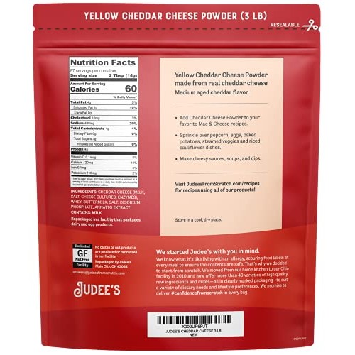 Judee’s Yellow Cheddar Cheese Powder 3lb - 100% Non-GMO, rBST Ho...