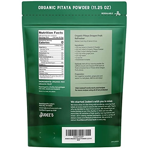 Judees Organic Pitaya Powder 11.25 oz - Dragon Fruit Powder - J...