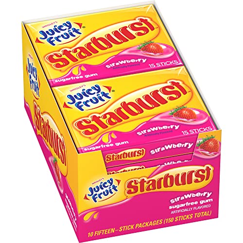 Juicy Fruit Starburst Chewing Gum, Strawberry, 15 Pieces 10 Pack