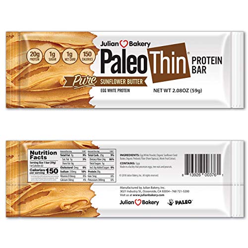 Paleo Thin Protein Bar Organic Sunflower Butter 150 Cal, 20G