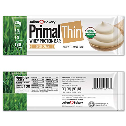 Primal Thin Protein Bars W/ 20G Organic Protein Grass Fed Whey