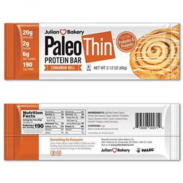 Julian Bakery Paleo Thin Protein Bar | Cinnamon Roll | Egg White