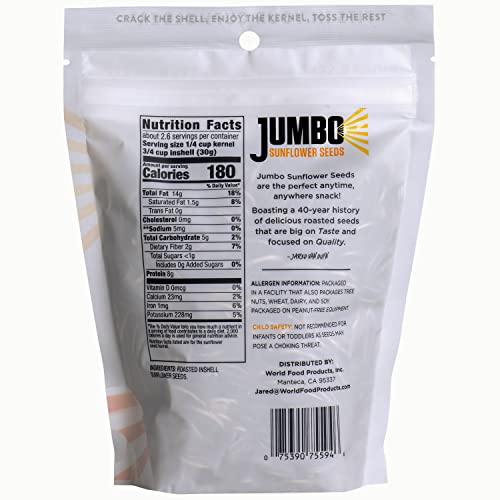 JUMBO SUNFLOWER SEEDS, Mega No Salt, 5.5-Ounce Pack of 12