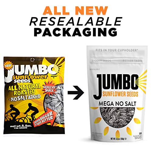 JUMBO SUNFLOWER SEEDS, Mega No Salt, 5.5-Ounce Pack of 12