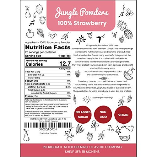 Jungle Powders Strawberry Powder - 3.5Oz 100% Natural Non Gmo Ve