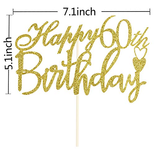 Junucubo 60Th Birthday Cake Topper Gold Glitter Cheers To 60 Yea