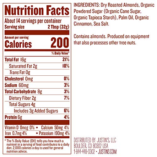 Justins Cinnamon Almond Butter, No Stir, Gluten-Free, Non-Gmo,