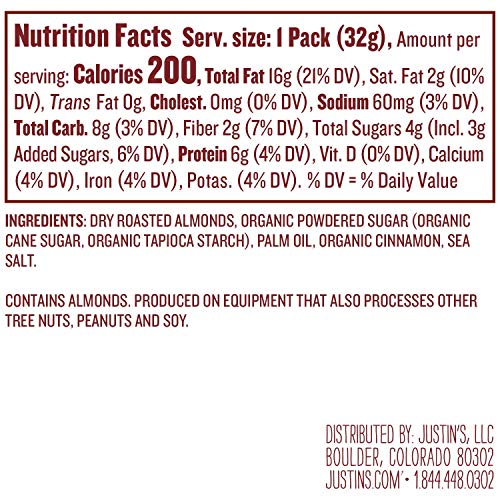 Justins Cinnamon Almond Butter Squeeze Packs, Gluten-Free, Non-