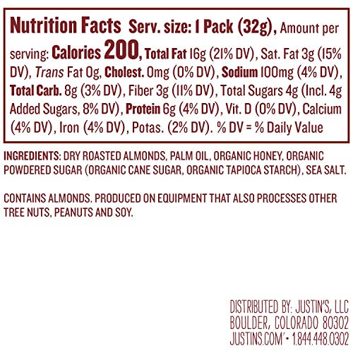 Justins Honey Almond Butter Squeeze Packs, Gluten-Free, Non-Gmo