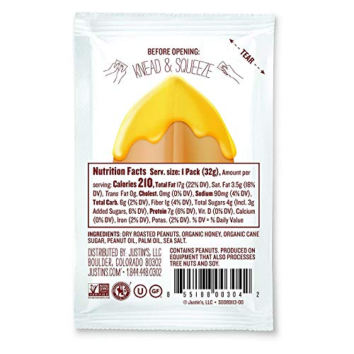 Justins Honey Peanut Butter Squeeze Packs, Gluten-Free, Non-Gmo