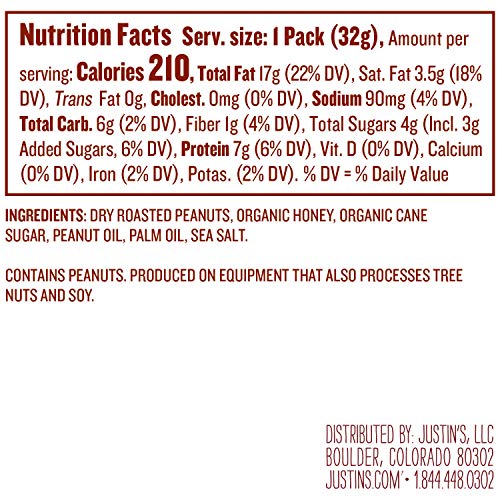 Justins Honey Peanut Butter Squeeze Packs, Gluten-Free, Non-Gmo