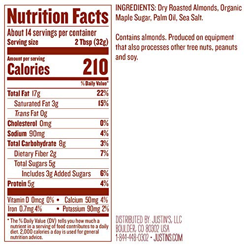 Justins Maple Almond Butter, No Stir, Gluten-Free, Non-Gmo, Res