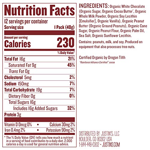 Organic White Chocolate Peanut Butter Cups By Justins, Rainfore