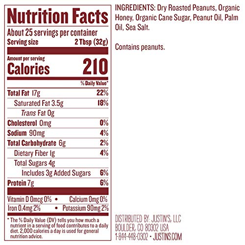 Justins Nut Butter Honey Peanut Butter, 28 Ounce Pack Of 1