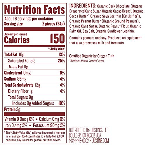 Justins Nut Butter Organic Mini Dark Chocolate Peanut Butter Cu