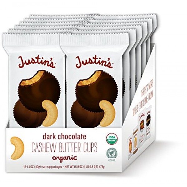 Justins Organic Dark Chocolate Cashew Butter Cups, Rainforest A...