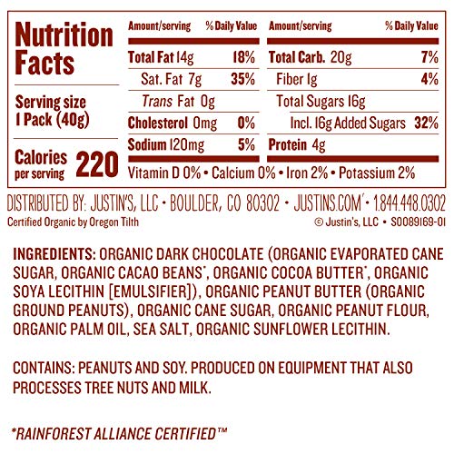 Justins Organic Dark Chocolate Peanut Butter Cups, Rainforest A
