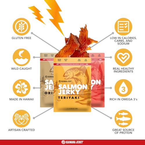 Kaimana Jerky Wild Caught Salmon Jerky - Organic Dried Fish Stri...