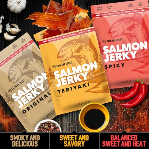 Kaimana Jerky Wild Caught Salmon Jerky - Organic Dried Fish Stri...