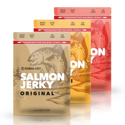 Kaimana Jerky Wild Caught Salmon Jerky - Organic Dried Fish Stri...