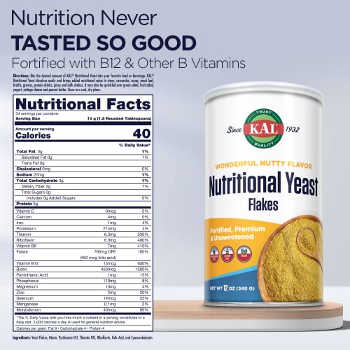 Kal Nutritional Yeast Flakes | Vitamin B12, Vegan, Non-Gmo, Glut