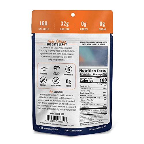 Original Kalahari Biltong, Air-Dried Thinly Sliced Beef, 2Oz Pa