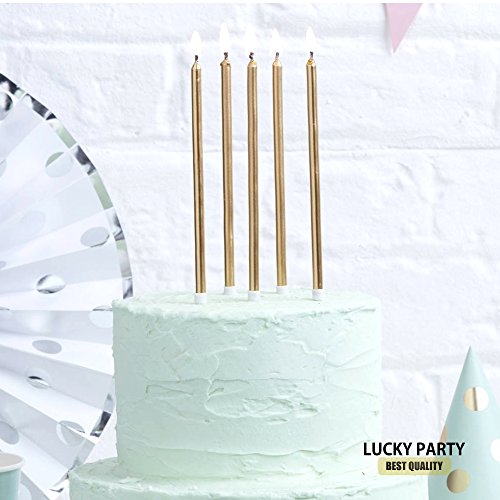 24 Count Birthday Party Long Thin Cake Candles Metallic Birthday