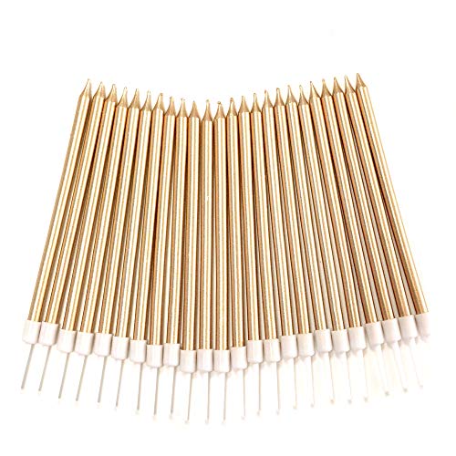 24 Count Birthday Party Long Thin Cake Candles Metallic Birthday